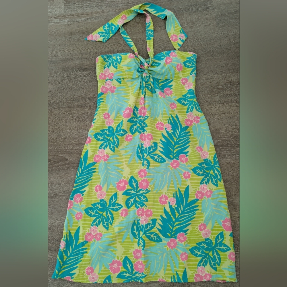 Lilly Pulitzer Floral Silk Dress in Pink and Blue
